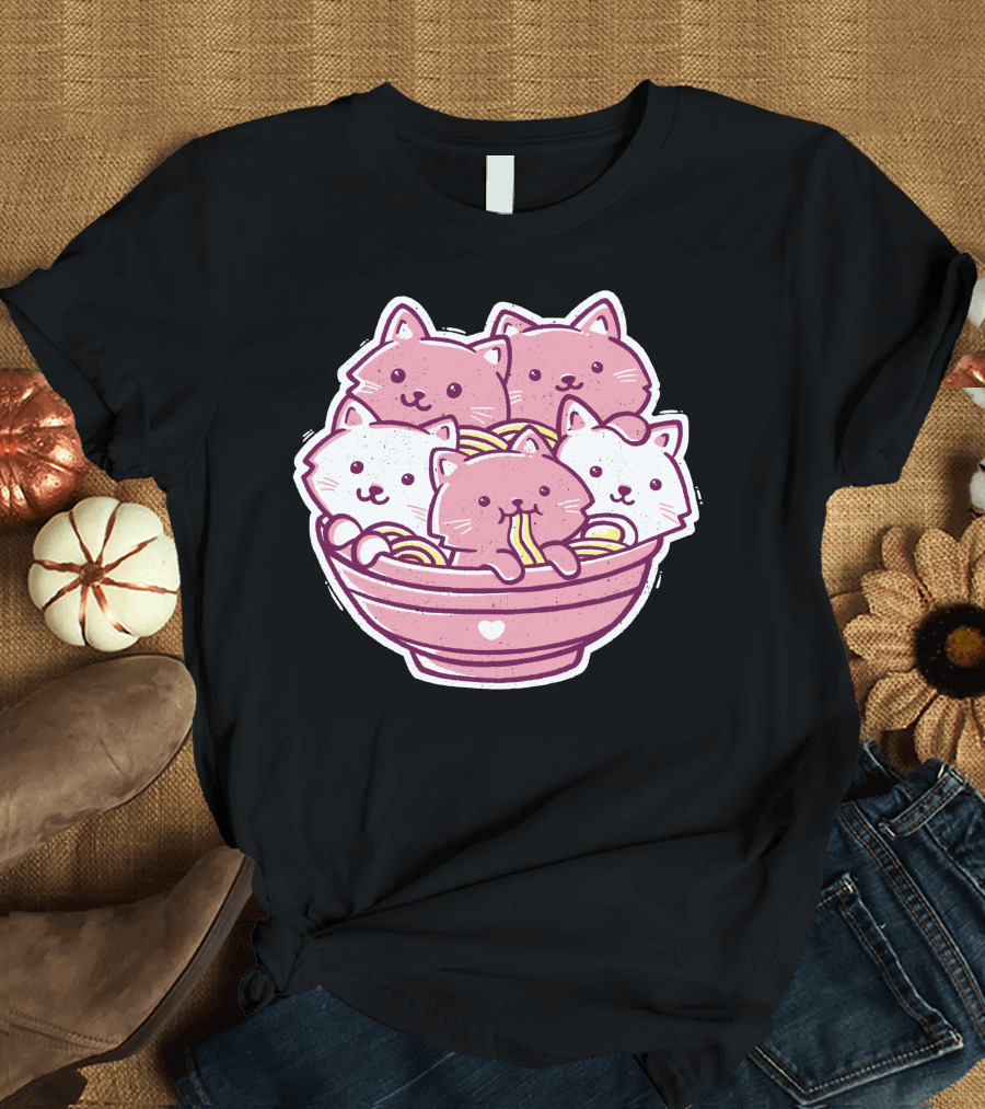Cat Ramen Kawaii Noodle Bowl Cute Cats Eating Ramen T-Shirt