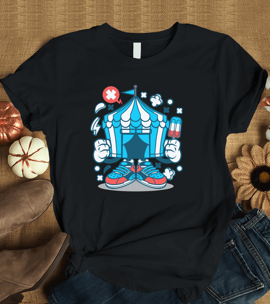 Circus Tent Cartoon with Sneakers and Popsicle T-Shirt