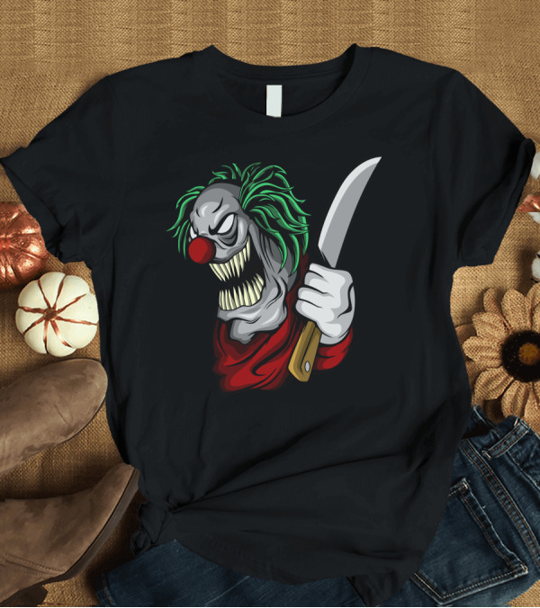 T-Shirt: Clown Face with Knife and Green Hair T-Shirt Clown Face with Knife and Green Hair T-Shirt