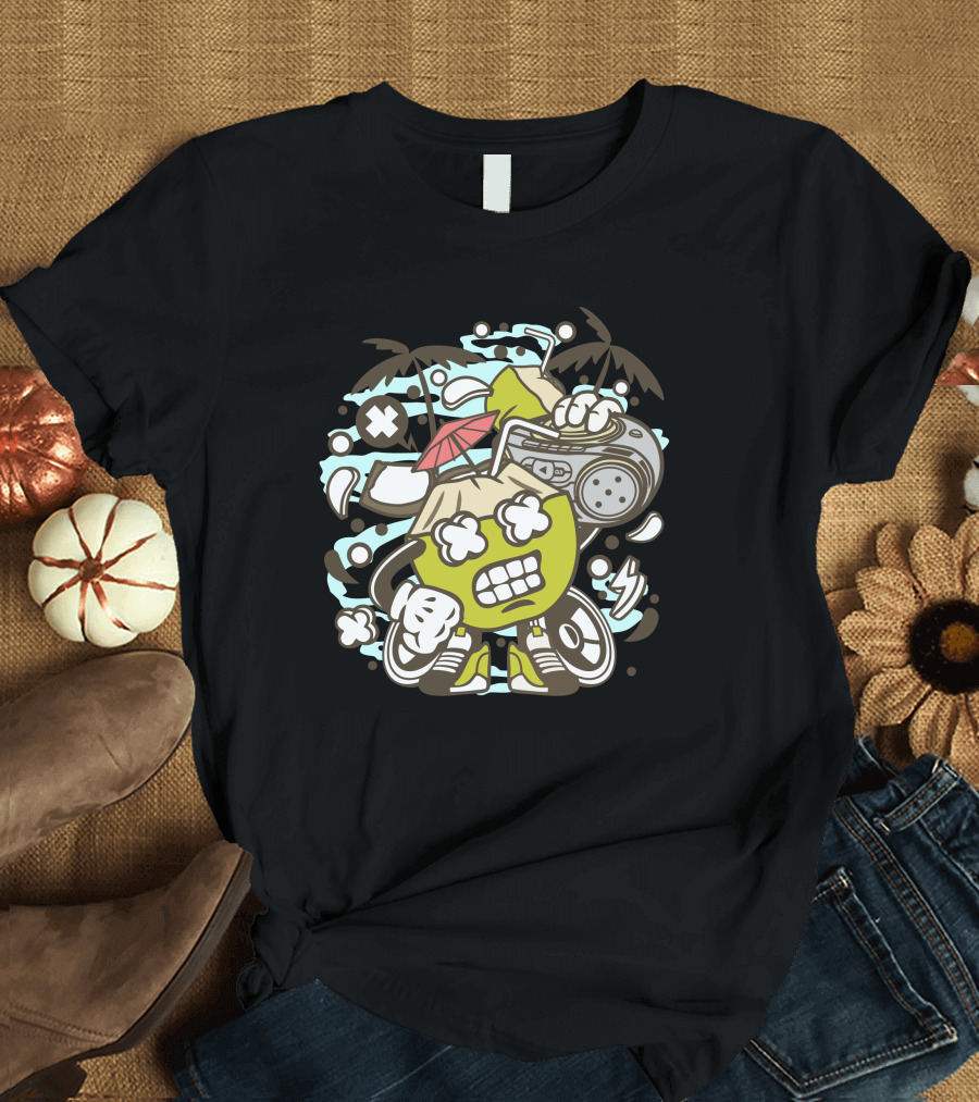 Coconut Boombox Tropical Vibes Palms Karate Sneakers T-Shirt