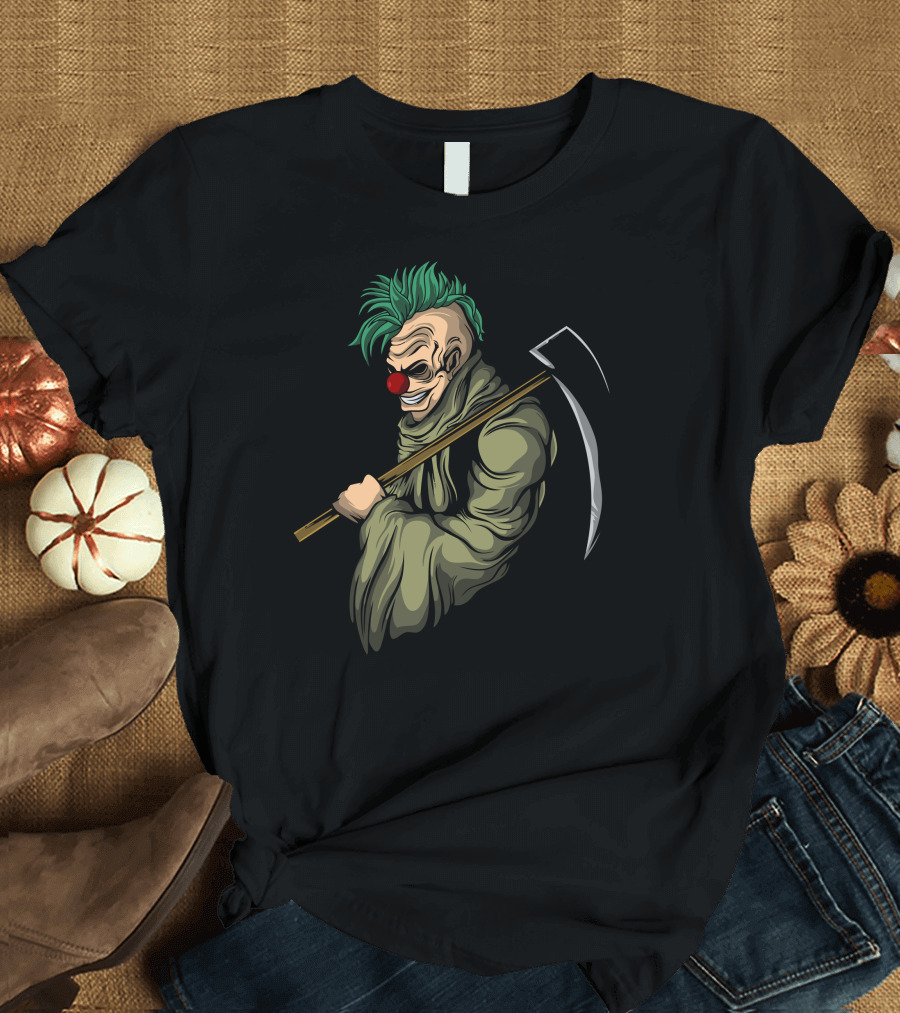 Deadly Clown with Red Nose and Scythe T-Shirt