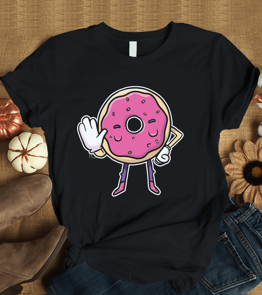 Donut Says No With Pink Frosting Hand Gesture T-Shirt
