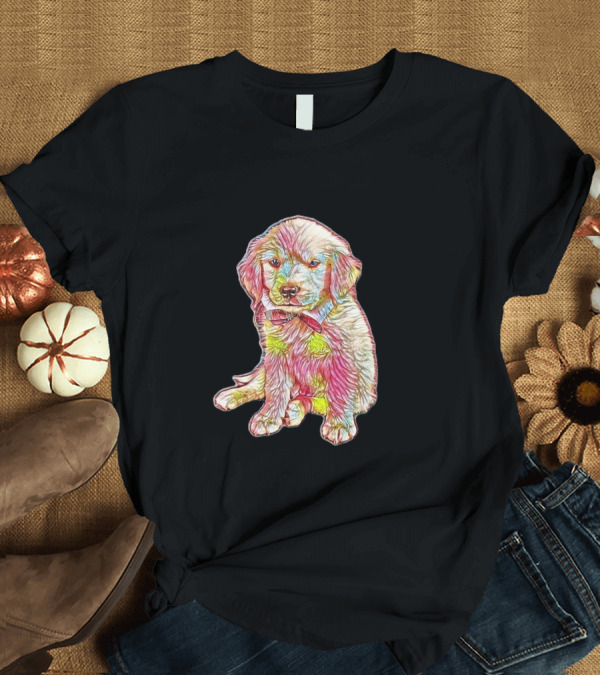 T-Shirt: Golden Retriever Puppy Colorful Sketch Wearing Bow Tie T-Shirt Golden Retriever Puppy Colorful Sketch Wearing Bow Tie T-Shirt