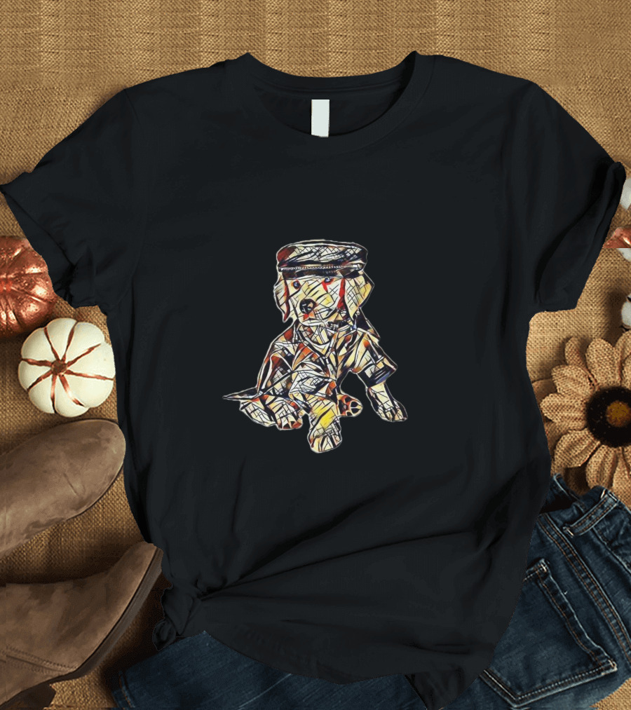 Golden Retriever Puppy With Colorful Geometric T-Shirt