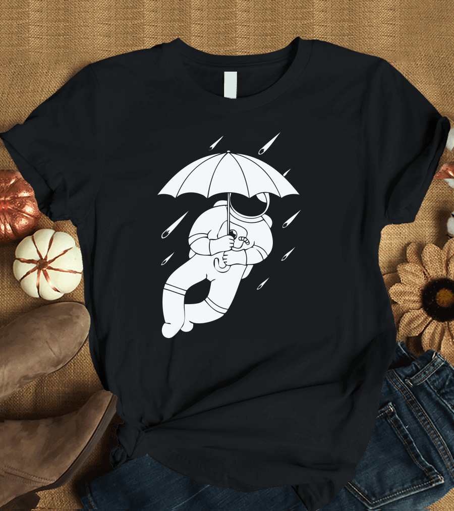 Meteor Rain Astronaut Umbrella Floating in Space T-Shirt