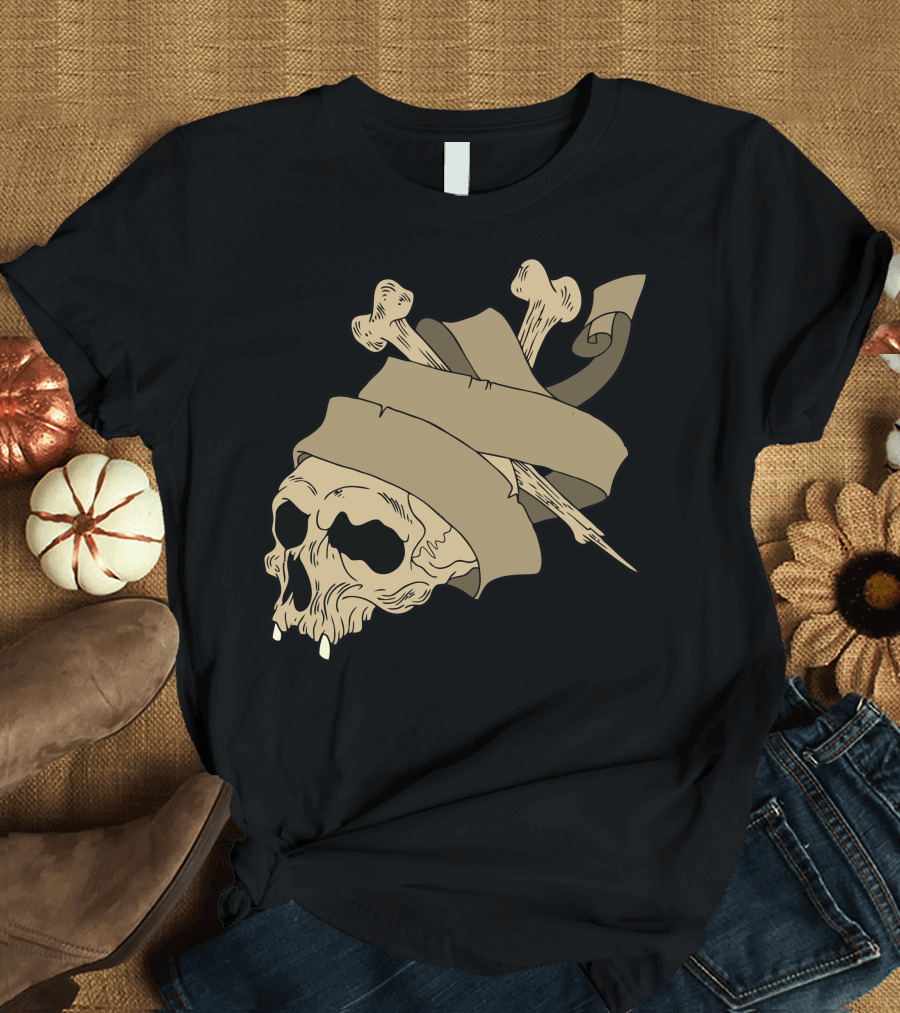 Rebel Skull Bones and Banner Wrapping T-Shirt