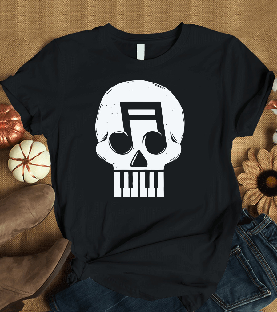 Skull Piano Note Funny Music T-Shirt