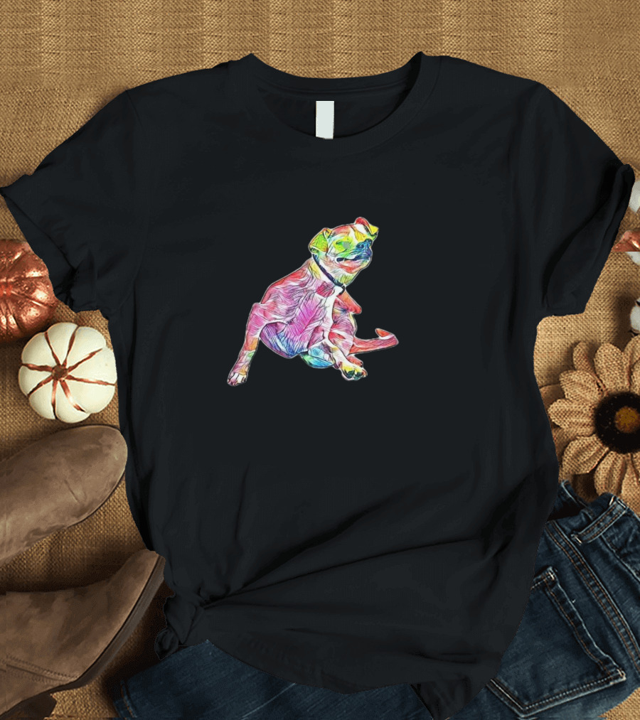 Small Mixed Breed Colorful Abstract White Dog T-Shirt