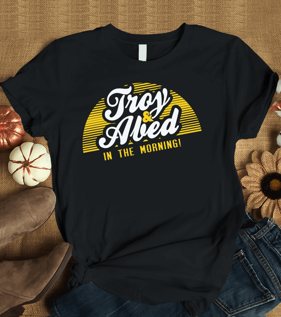 Troy and Abed in the Morning Iconic Logo Yellow Striped Sunburst T-Shirt