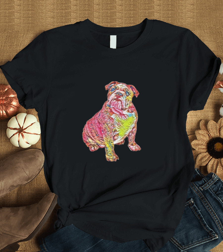 Vibrant Multicolored Sitting Bulldog T-Shirt