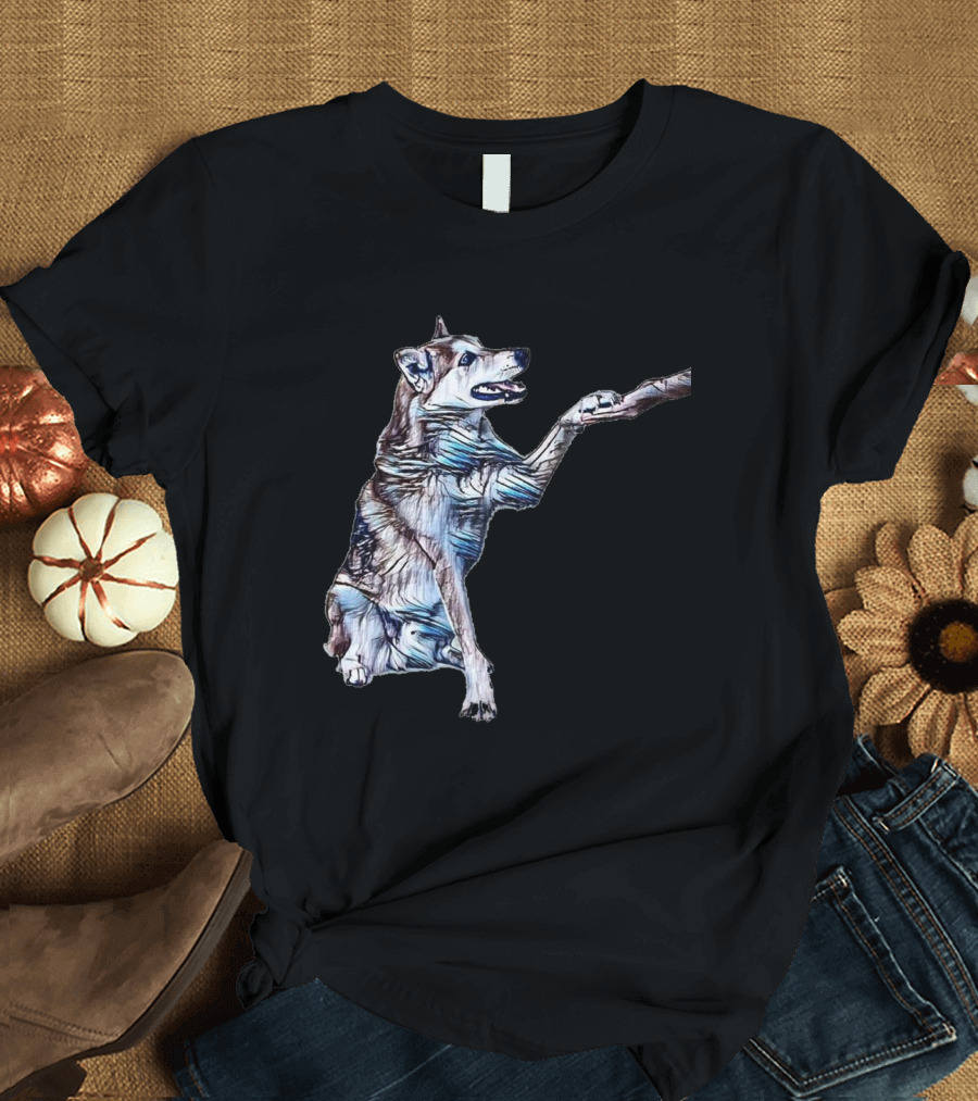 Playful Shiba Inu Mix Offering a Paw T-Shirt