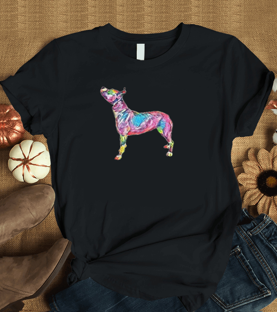 A Vibrant Multicolored Pit Bull Dog Standing T-Shirt