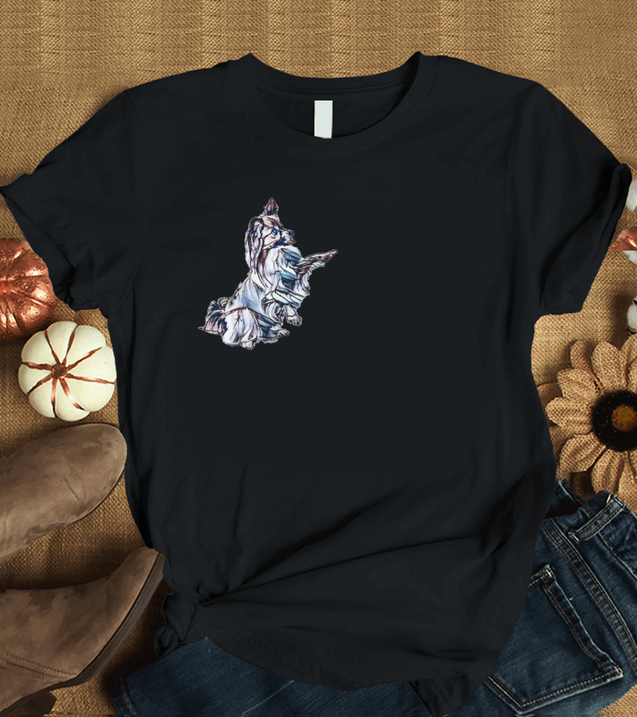Profile Of A Cute Papillon Dog Sketch T-Shirt