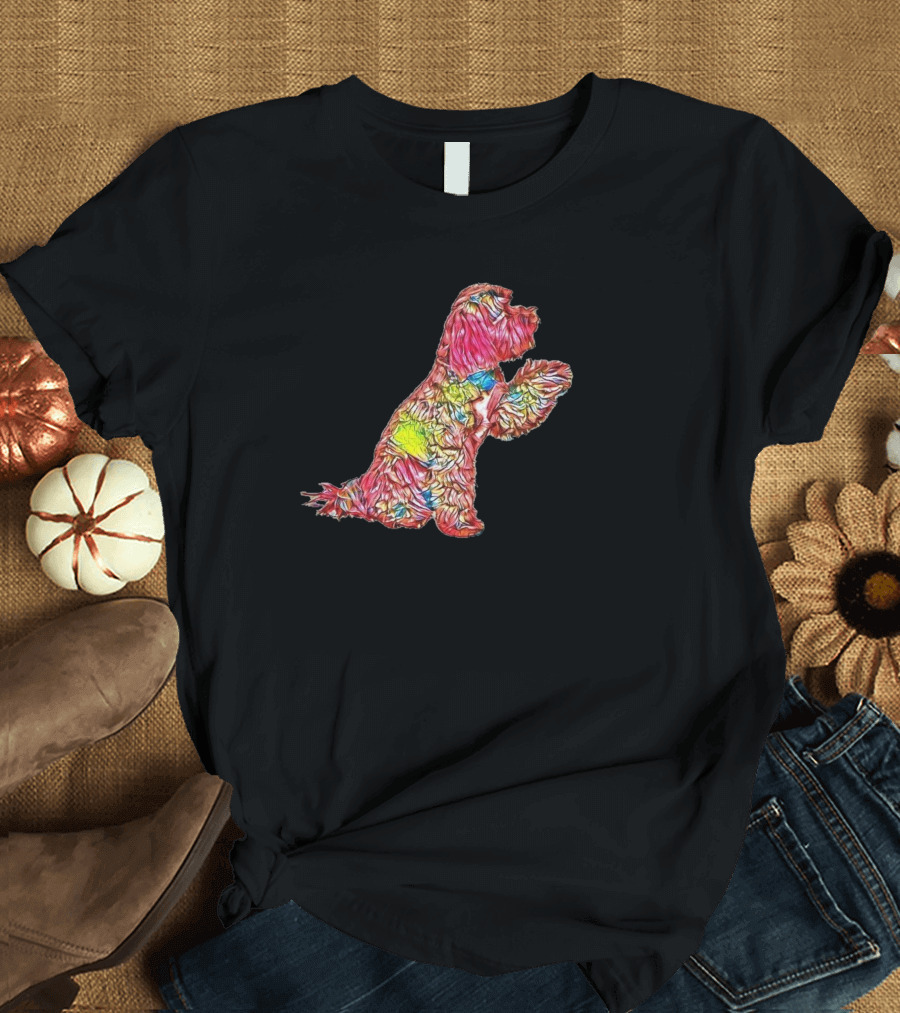 A Tibetan Terrier Dog Profile Multicolored Abstract T-Shirt
