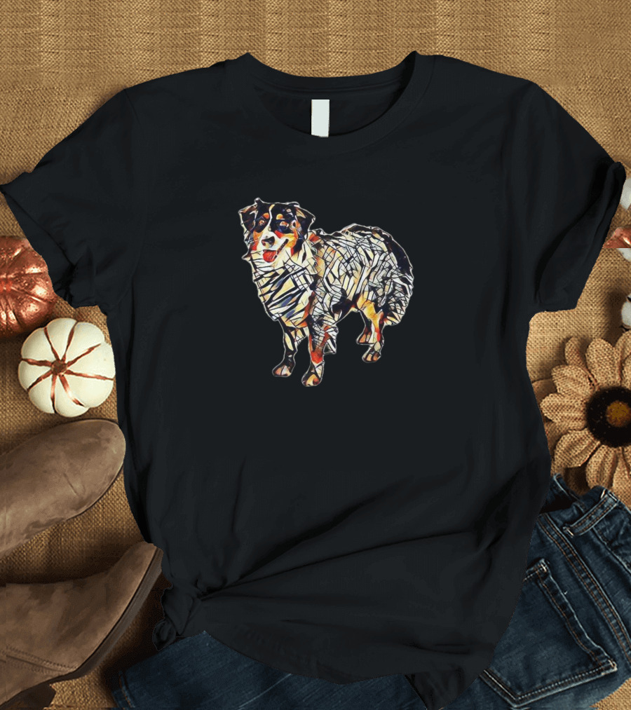 A Very Alert Australian Shepherd Stained Glass T-Shirt