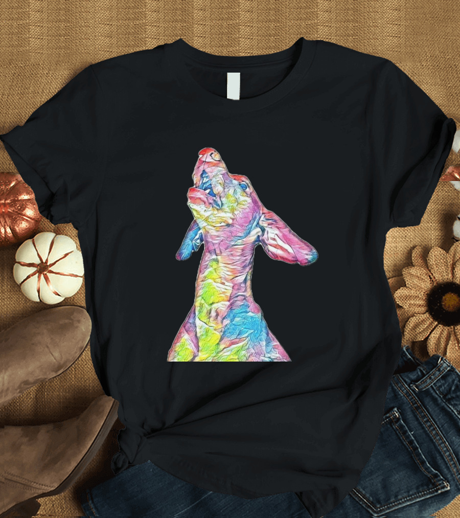 An Adult Vizsla Dog Looking Up Colorful Psychedelic T-Shirt