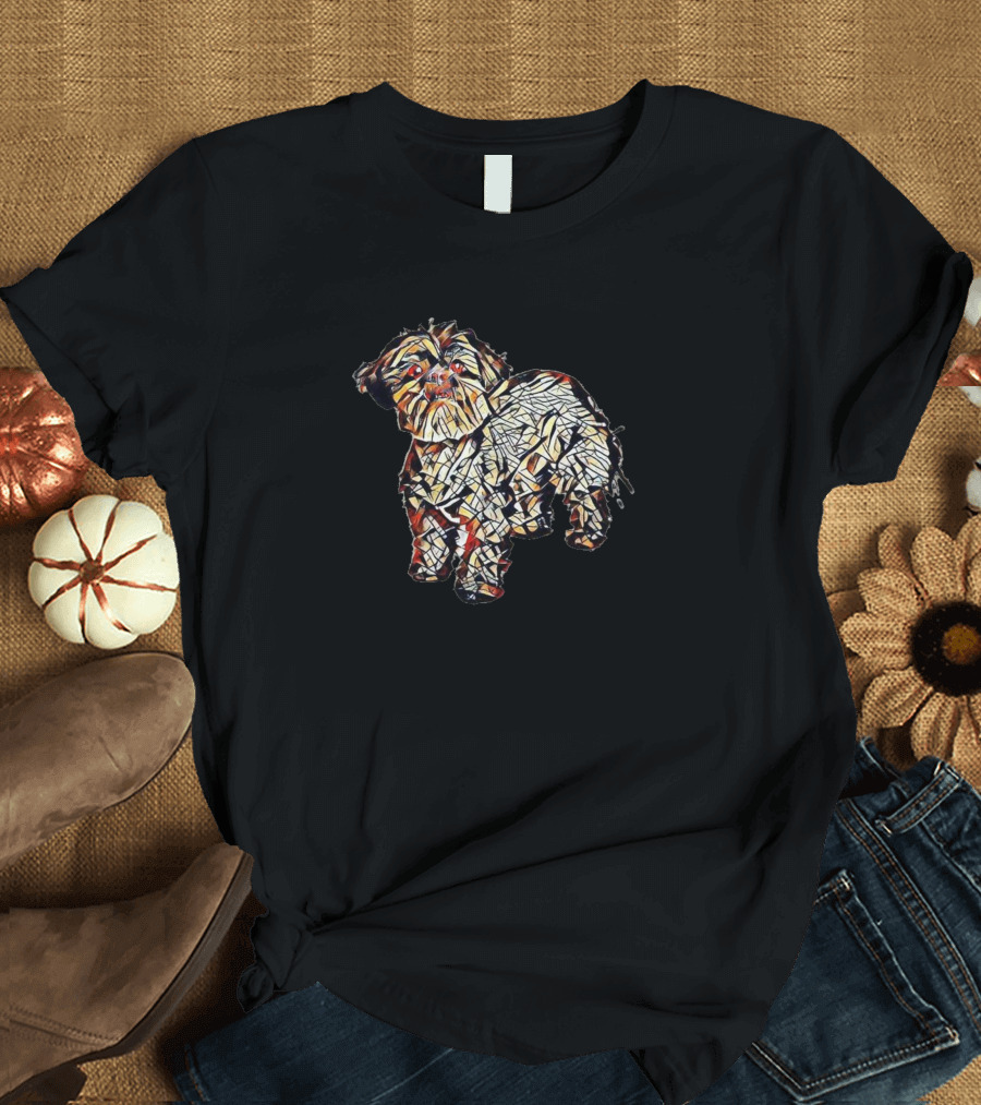 An Alert Mixed Breed Small Dog Colorful Mosaic T-Shirt