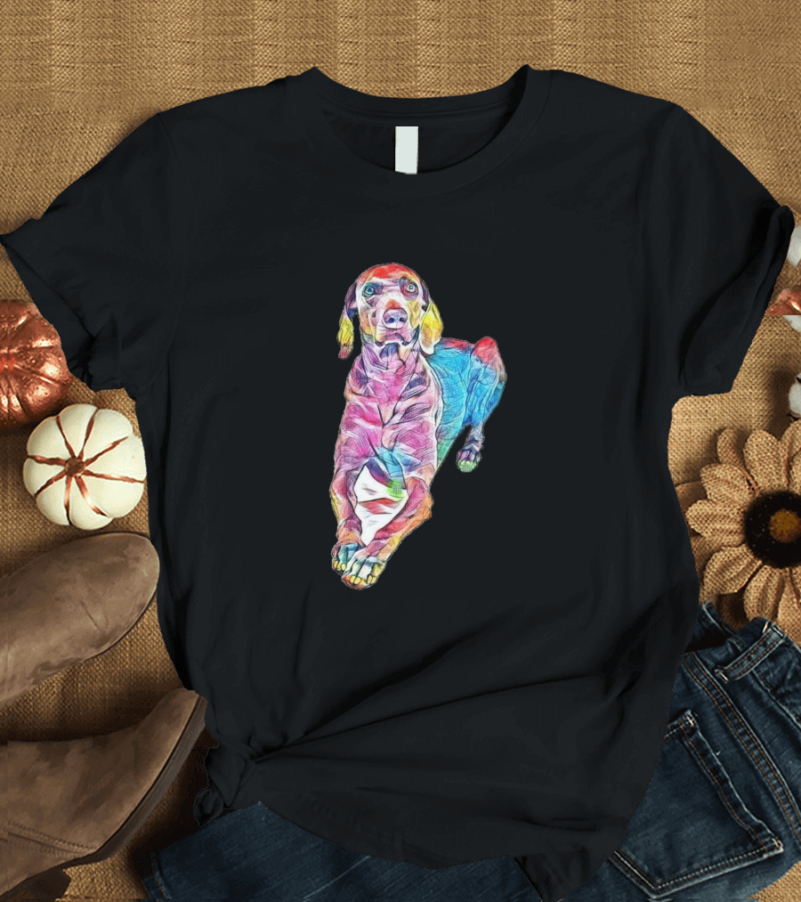 An Attentive Weimaraner Dog in Vibrant Colors T-Shirt