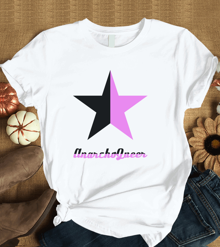 Anarcho Queer Black and Pink Star T-Shirt