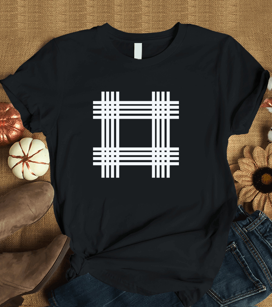 Cage Pattern Black and White Grid Geometry T-Shirt