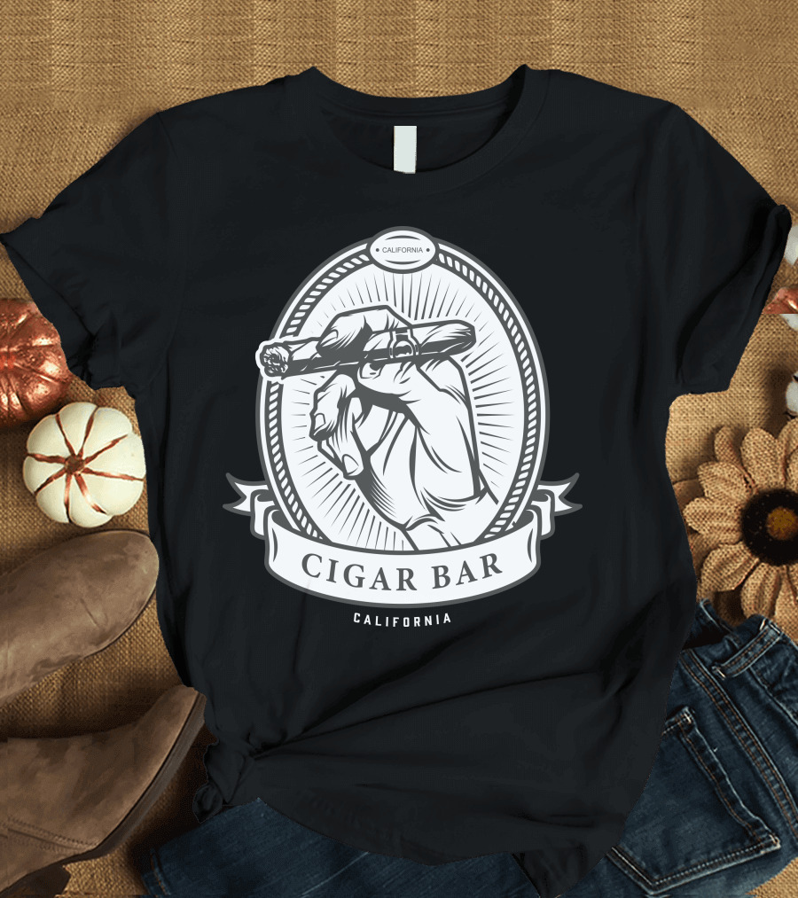 Cigar Bar California Hand Holding Cigar Emblem T-Shirt