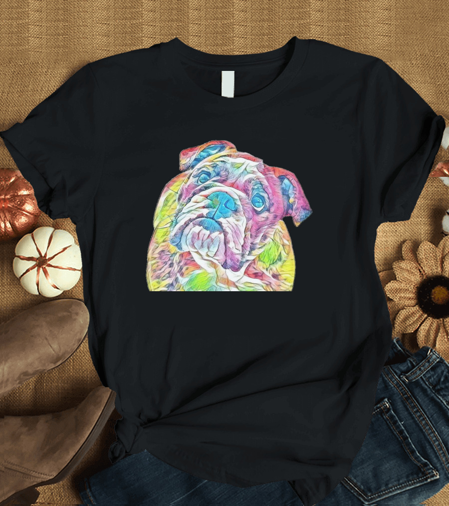 Closeup Photo Of An English Bulldog Vibrant Color Palette T-Shirt
