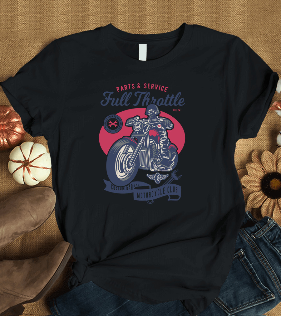 Full Throttle Parts and Service Motorcycle Club Custom Garage T-Shirt