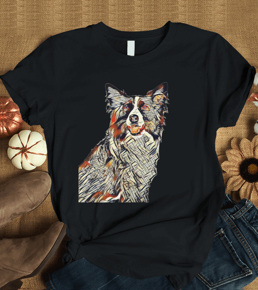 Happy Border Collie Dog Close Stained Glass T-Shirt