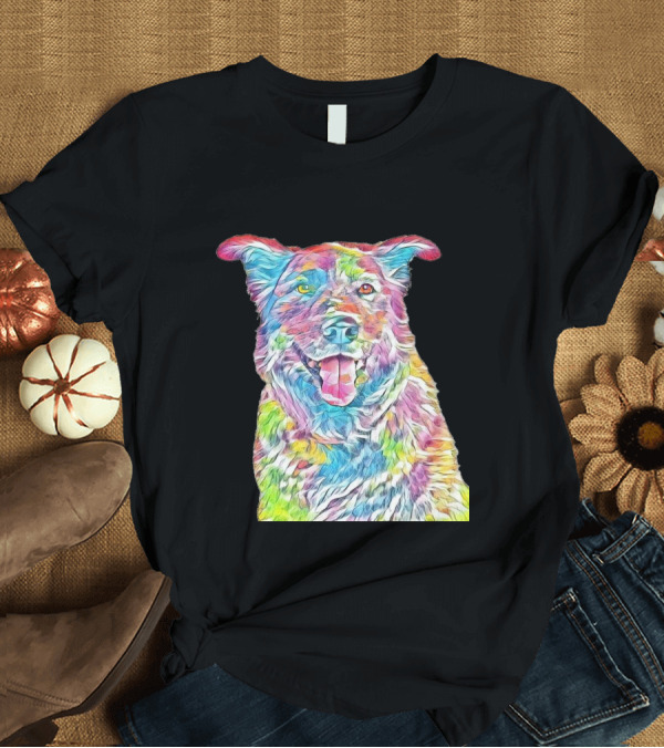 T-Shirt: Head Shot Of Australian Shepherd Colorful T-Shirt Head Shot Of Australian Shepherd Colorful T-Shirt