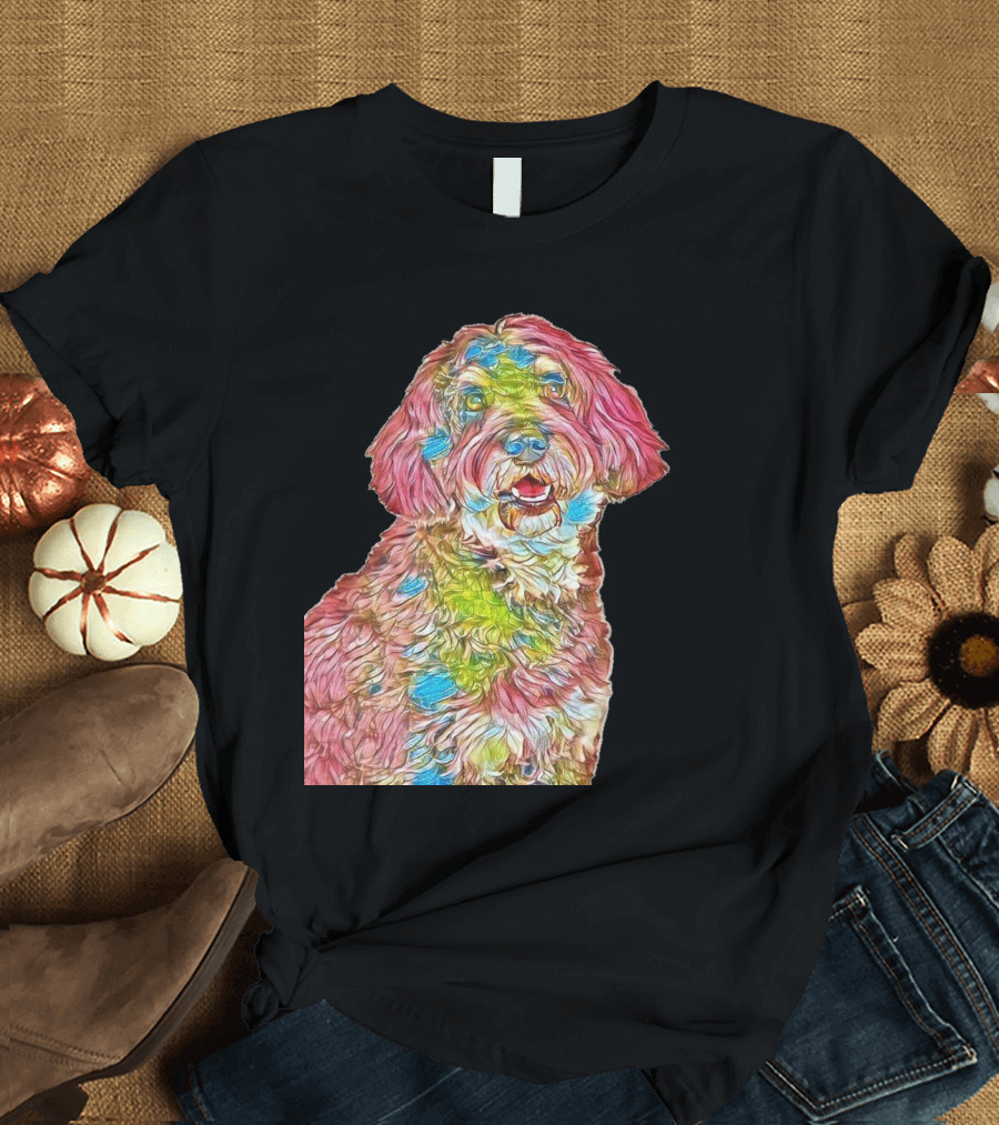 Head Shot Of Colorful Poodle Mix Breed T-Shirt