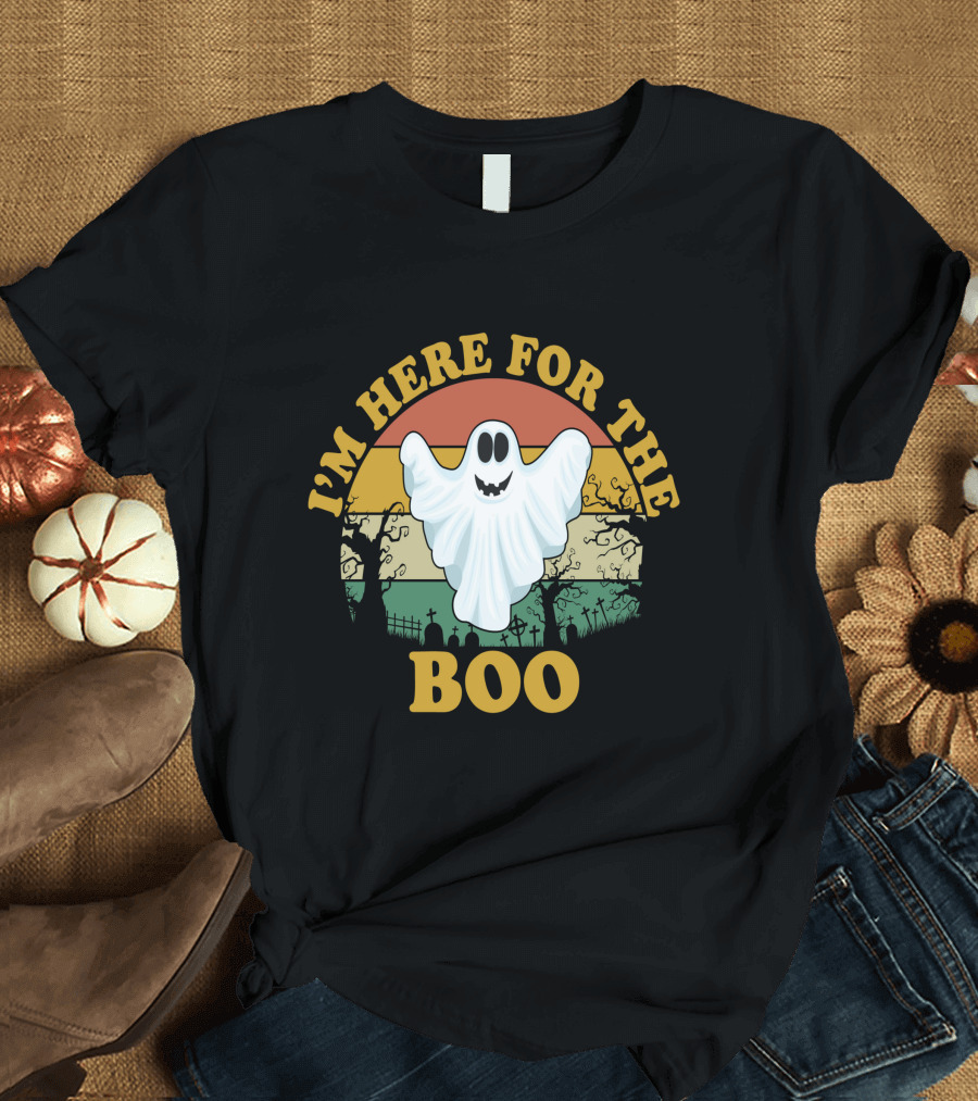 I'm Here for the Boo Ghost Halloween Vintage Sunset Scene T-Shirt