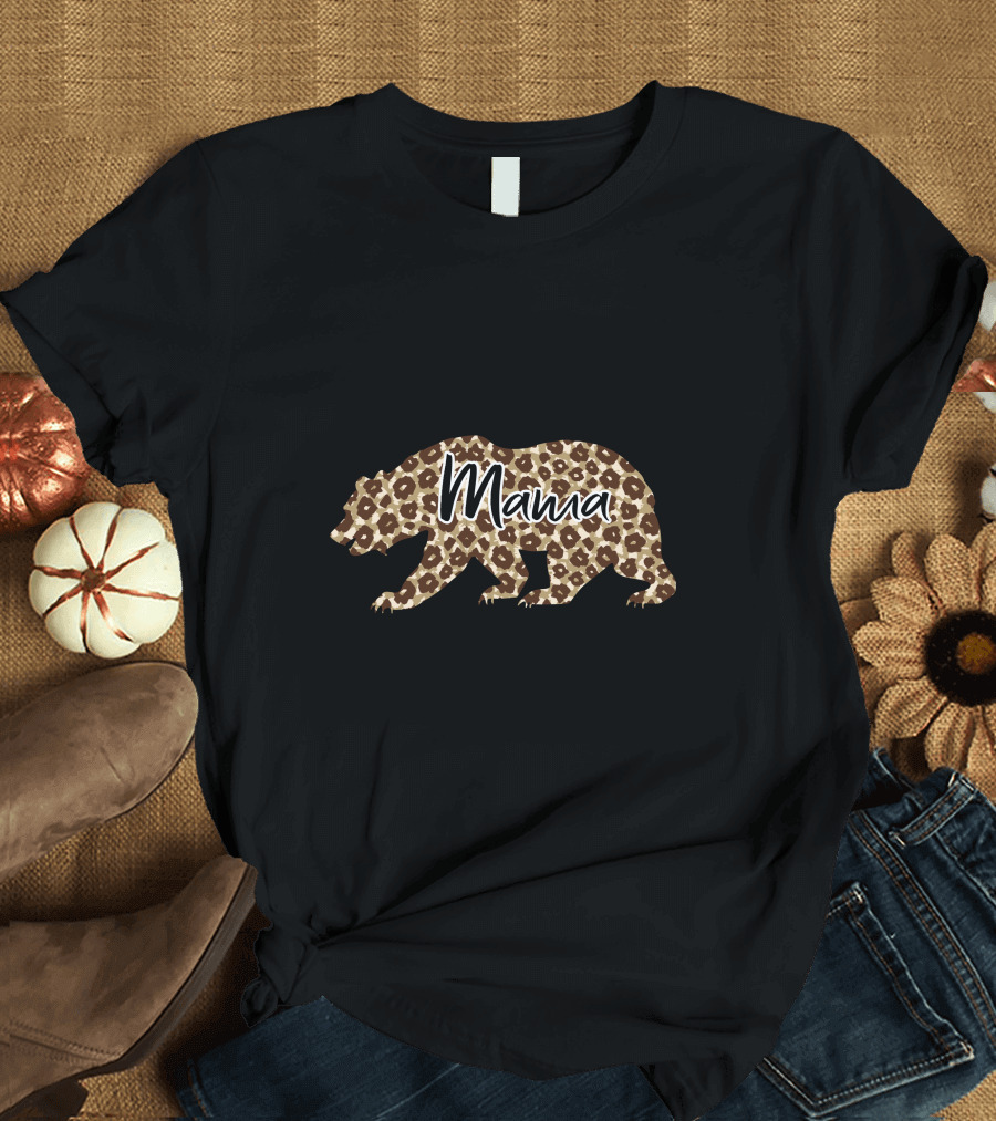 Mama Leopard Print Bear T-Shirt