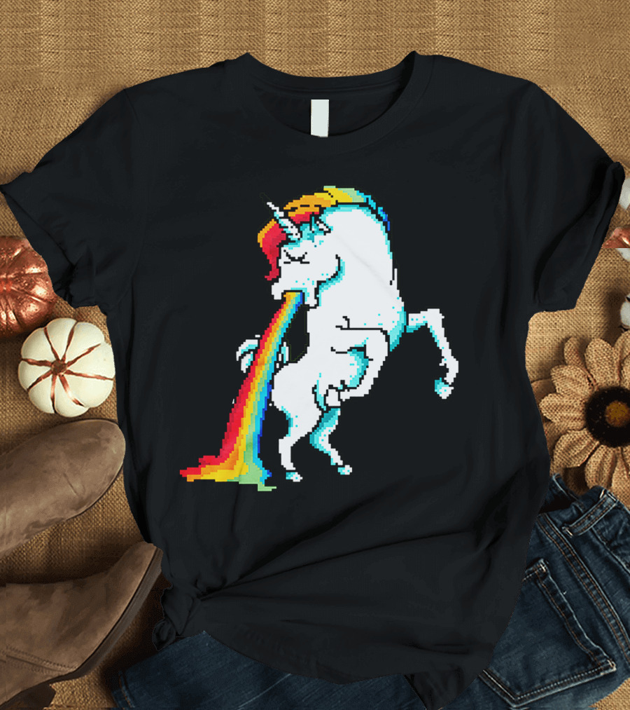 Rainbow Vomiting Unicorn Pixel Art Magic T-Shirt