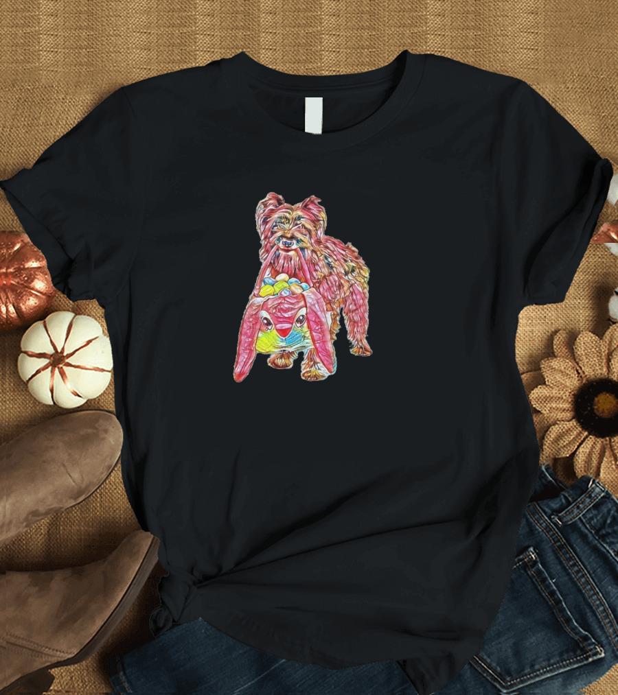 Pyrenean Shepherd Dog with Colorful Bunny Toy T-Shirt