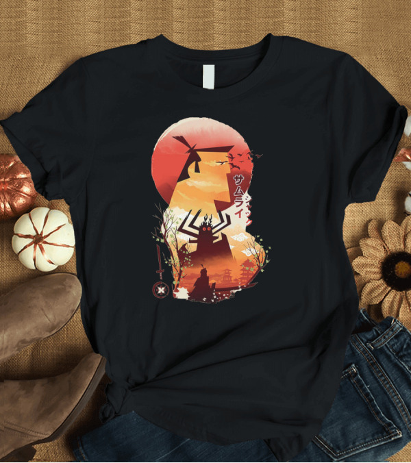 T-Shirt: Samurai Jack Sumi Japanese Sunset Shadow Silhouette Scene T-Shirt Samurai Jack Sumi Japanese Sunset Shadow Silhouette Scene T-Shirt