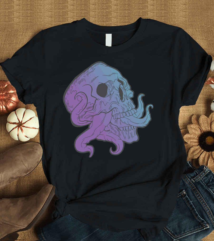 Skull Octopus Tentacle Fusion in Purple and Blue Hue T-Shirt