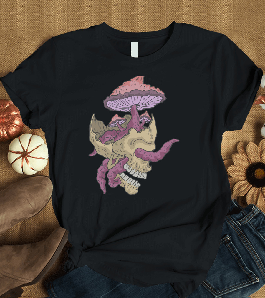 Skull Pack Mushroom Skull with Tentacles and Fungi T-Shirt