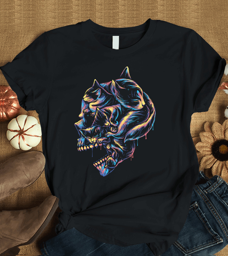 Sleepyhead Neon Cat Skulls T-Shirt