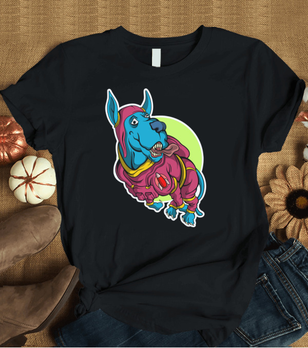 T-Shirt: Space Dog Blue Cartoon in Red Suit T-Shirt Space Dog Blue Cartoon in Red Suit T-Shirt