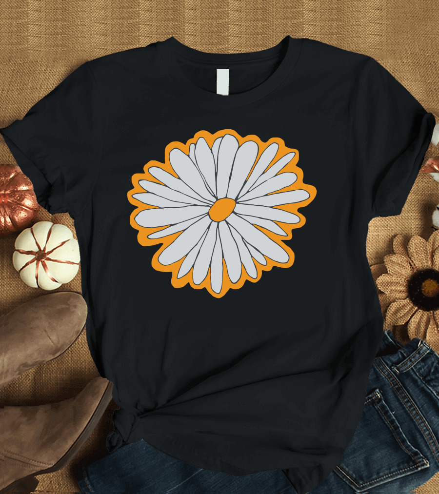 Spring Daisy Tri Blend White Flower Orange Outline T-Shirt