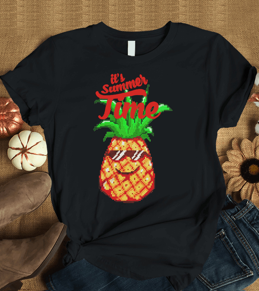 It's Summer Time Pineapple Sunglasses Pixel T-Shirt