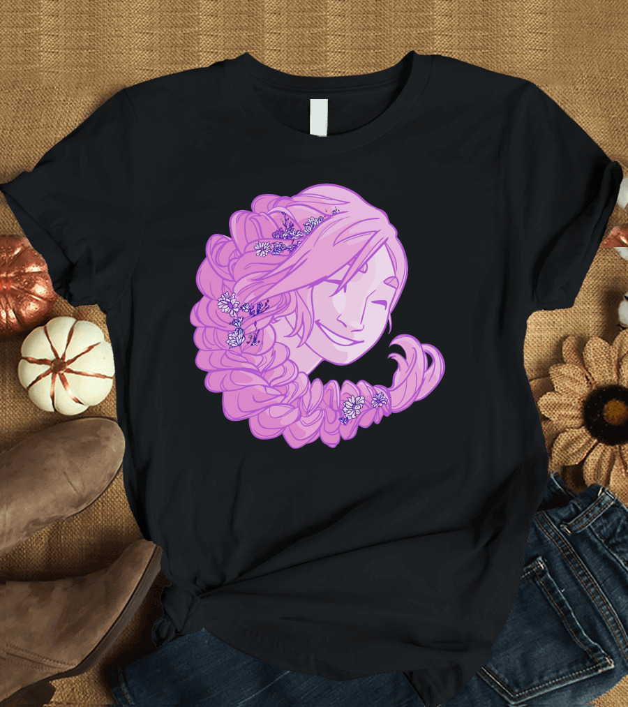 The Happy Pink Haired Girl with Floral Braid T-Shirt