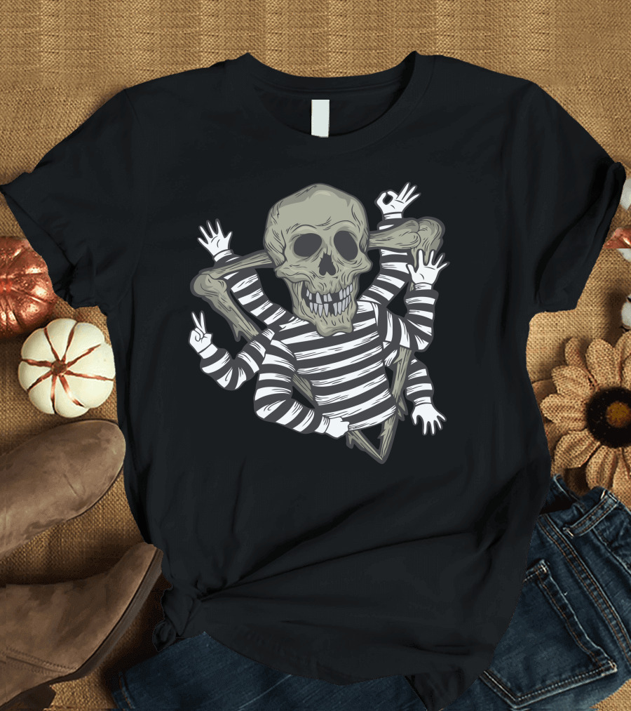 The Skull Has Many Hands Peace and Stripes Skeleton T-Shirt