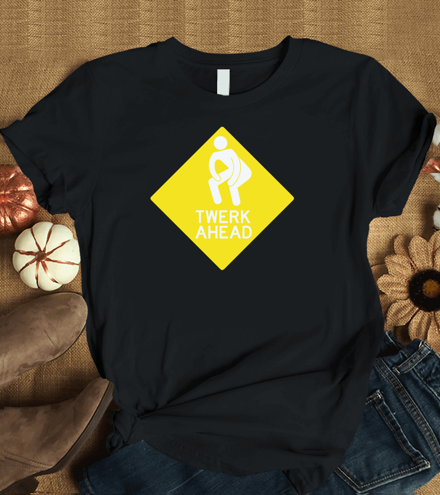 Twerk Ahead Sign with Figure in Yellow Diamond T-Shirt