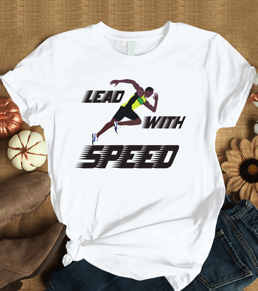 Usain Bolt Lead With Speed Sprinting Graphics T-Shirt