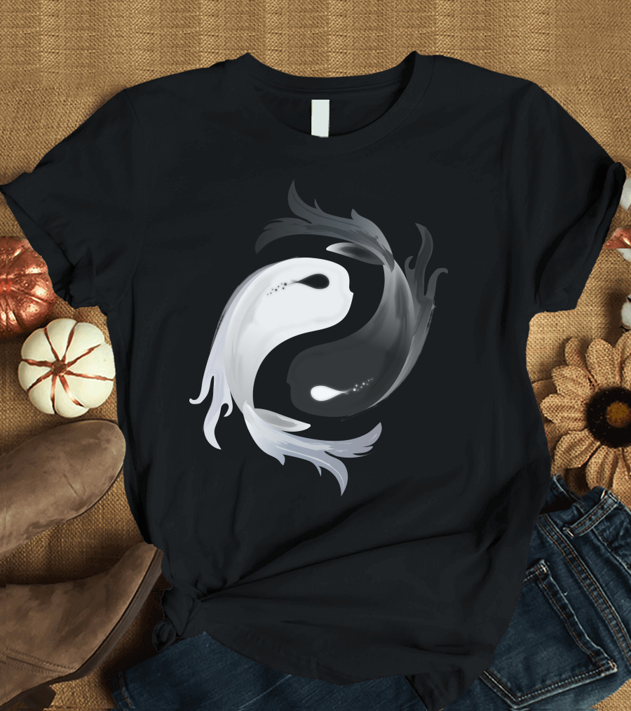 Yin Yang Symbol with Black and White Koi Fish T-Shirt