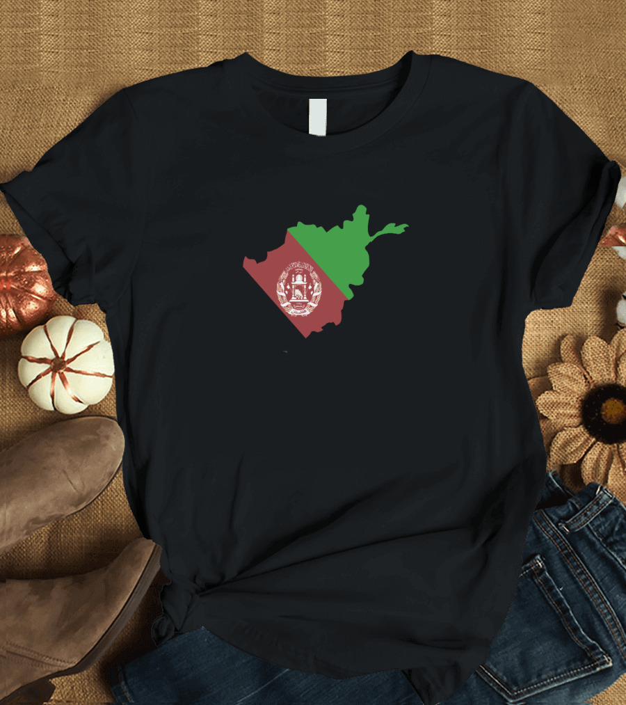 Afghanistan Map Outline with National Flag Colors and Emblem T-Shirt