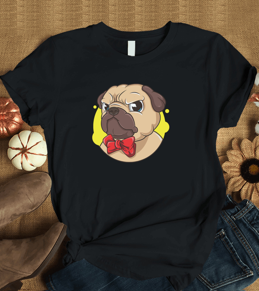 Dog Pug with Red Bow Tie T-Shirt