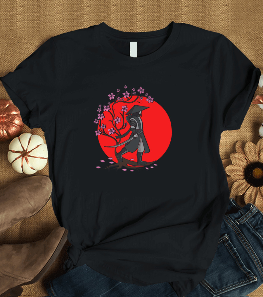 Sakura Samurai Cherry Blossom Warrior Red Sun T-Shirt