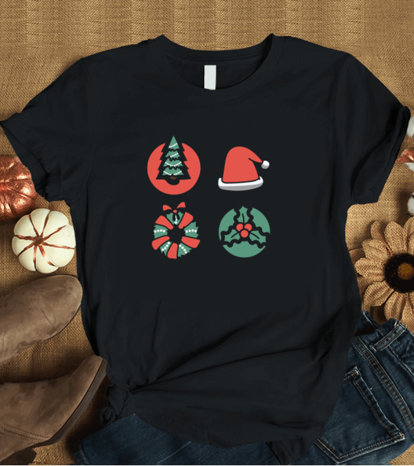 T-Shirt: Xmas Bright Tree Hat Wreath Holly T-Shirt Xmas Bright Tree Hat Wreath Holly T-Shirt